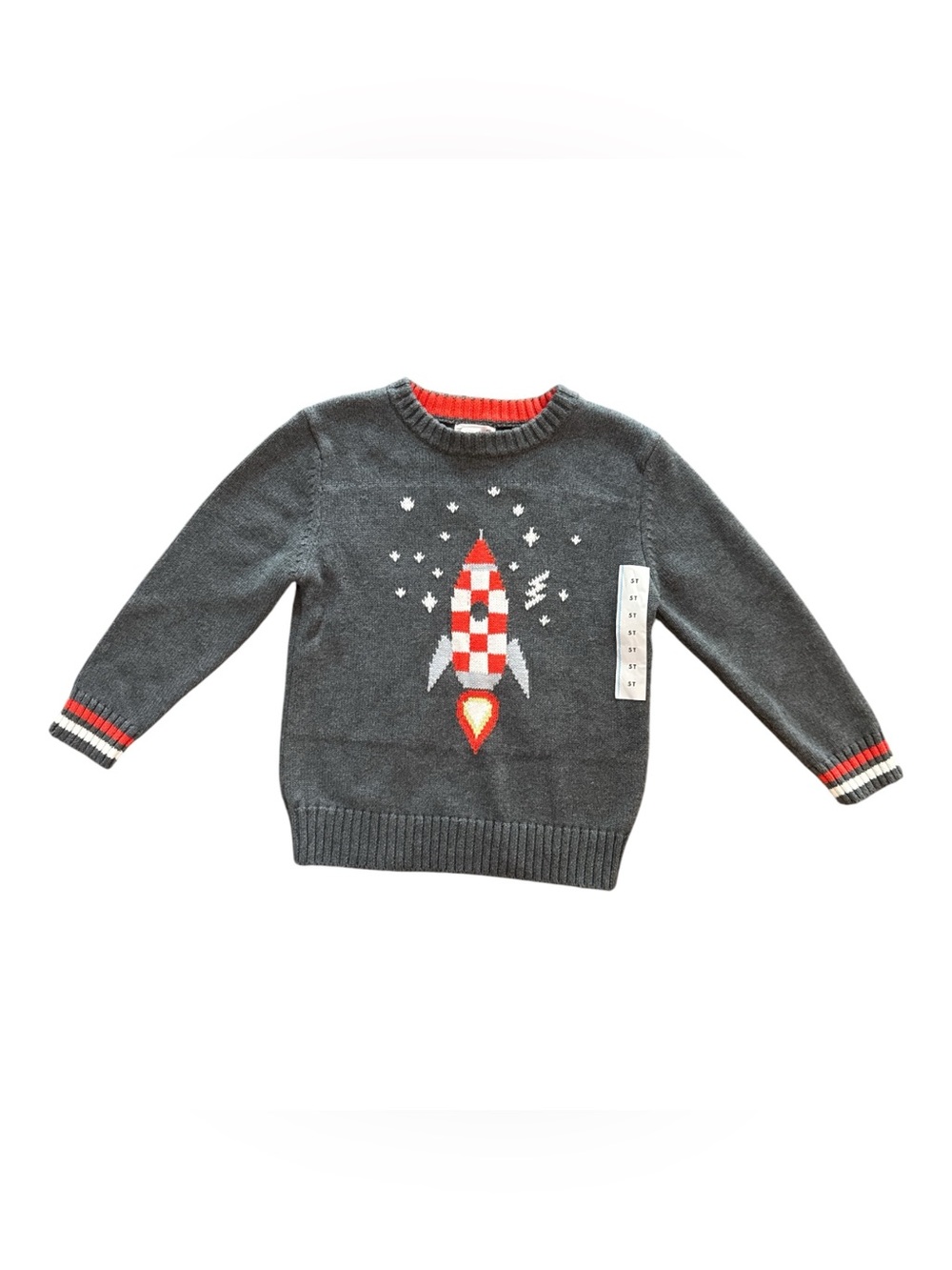 Cat & Jack Grey Knit Sweater with Red Rocket Boys 100% Cotton Sweater Size 5T